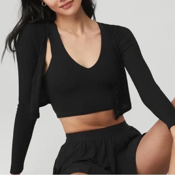 Alo Cropped Ribbed Cardigan - Picture 2 of 4